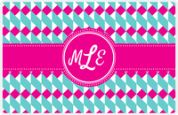 Thumbnail for Personalized Geo Squared Placemat - Viking Blue and White - Hot Pink Circle Frame With Ribbon -  View