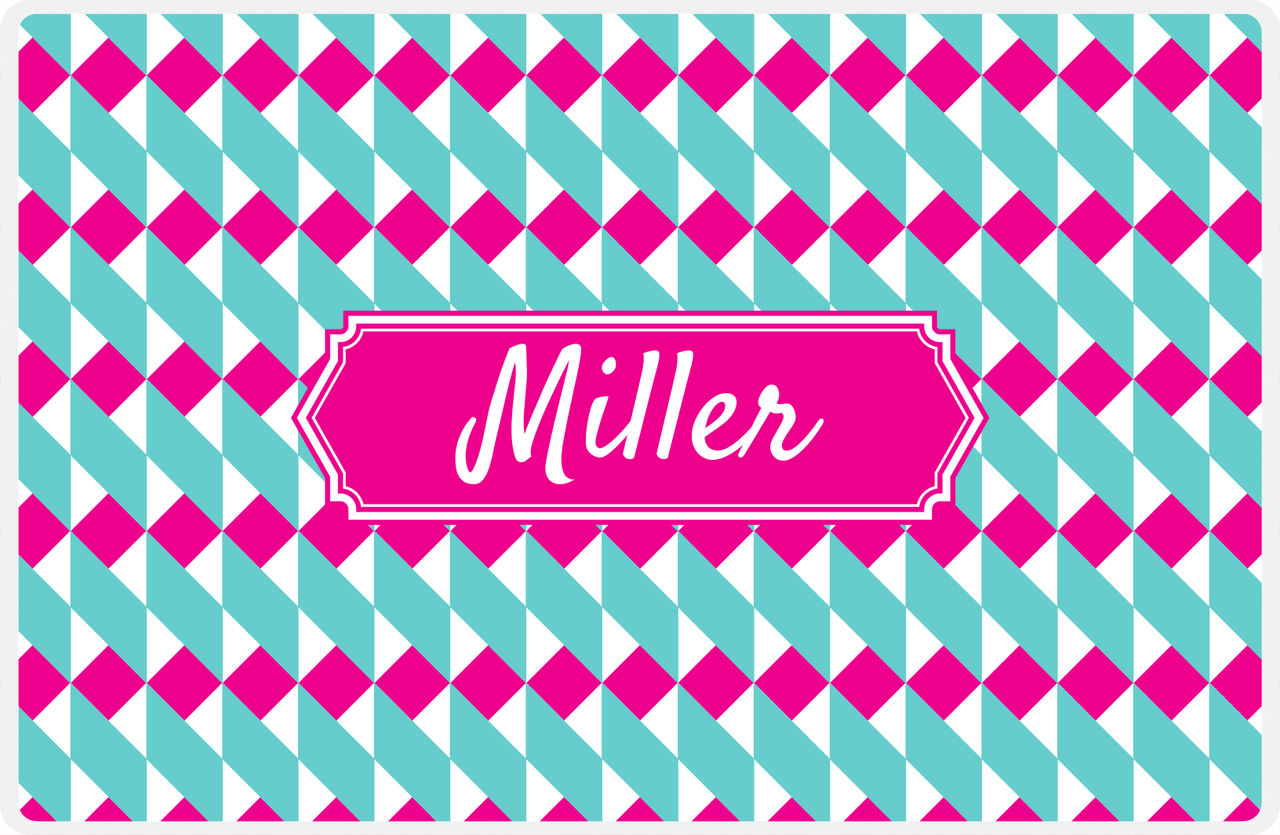 Personalized Geo Squared Placemat - Viking Blue and White - Hot Pink Decorative Rectangle Frame -  View