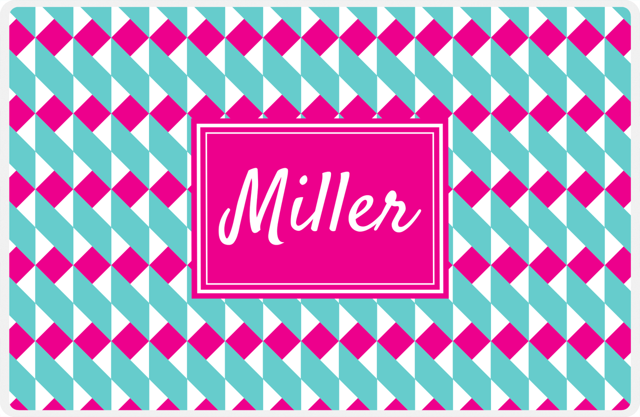 Personalized Geo Squared Placemat - Viking Blue and White - Hot Pink Rectangle Frame -  View