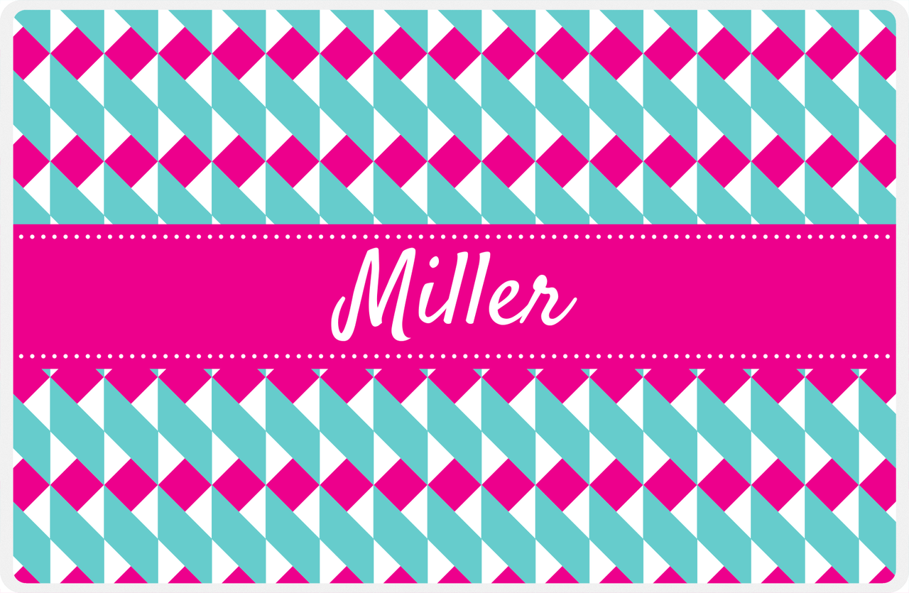 Personalized Geo Squared Placemat - Viking Blue and White - Hot Pink Ribbon Frame -  View