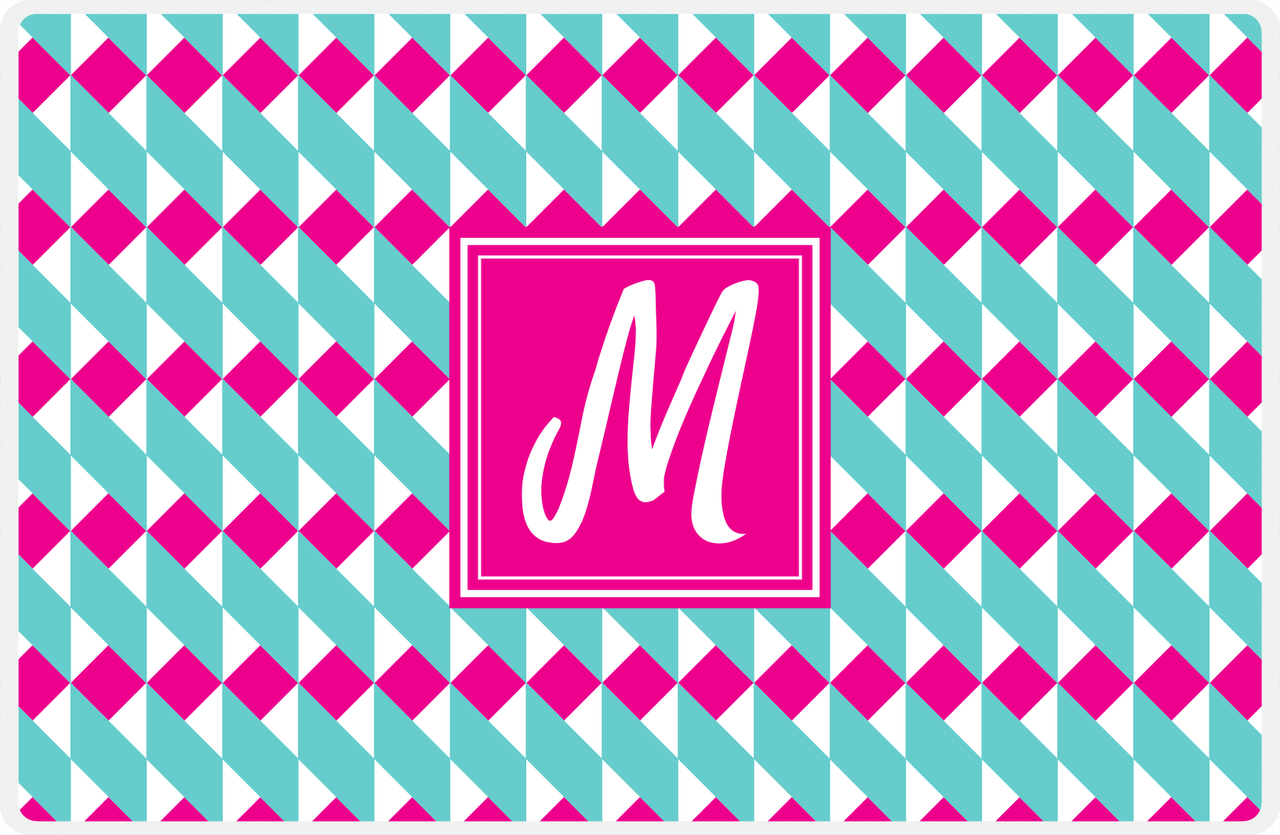Personalized Geo Squared Placemat - Viking Blue and White - Hot Pink Square Frame -  View