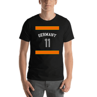 Thumbnail for Personalized Germany Jersey Number T-Shirt - Triple Stripe with Arched Text - Shirt View