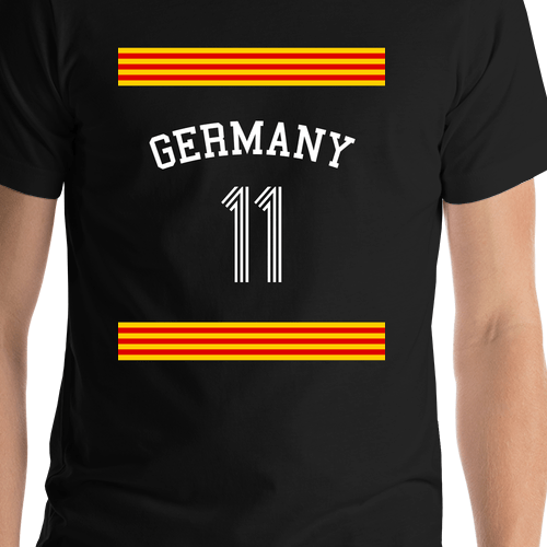 Personalized Germany Jersey Number T-Shirt - Triple Stripe with Arched Text - Shirt Close-Up View