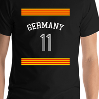 Thumbnail for Personalized Germany Jersey Number T-Shirt - Triple Stripe with Arched Text - Shirt Close-Up View