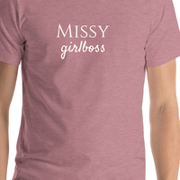 Thumbnail for Personalized Girlboss T-Shirt - Heather Orchid - Shirt Close-Up View