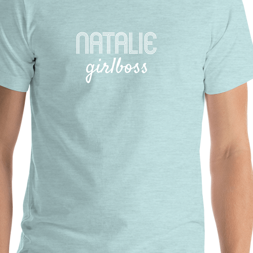 Personalized Girlboss T-Shirt - Heather Prism Ice Blue - Shirt Close-Up View