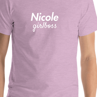Thumbnail for Personalized Girlboss T-Shirt - Heather Prism Lilac - Shirt Close-Up View