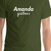 Thumbnail for Personalized Girlboss T-Shirt - Olive - Shirt Close-Up View