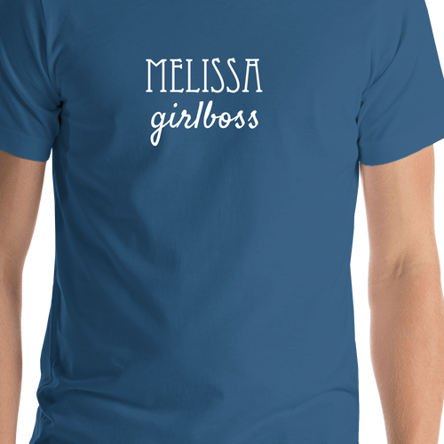 Personalized Girlboss T-Shirt - Steel Blue - Shirt Close-Up View