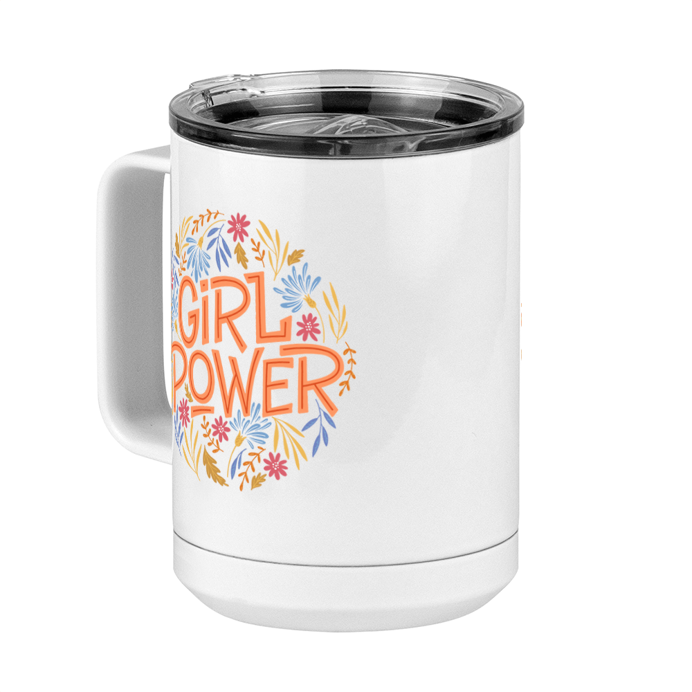 Girl Power Flowers Coffee Mug Tumbler with Handle (15 oz) - Front Left View