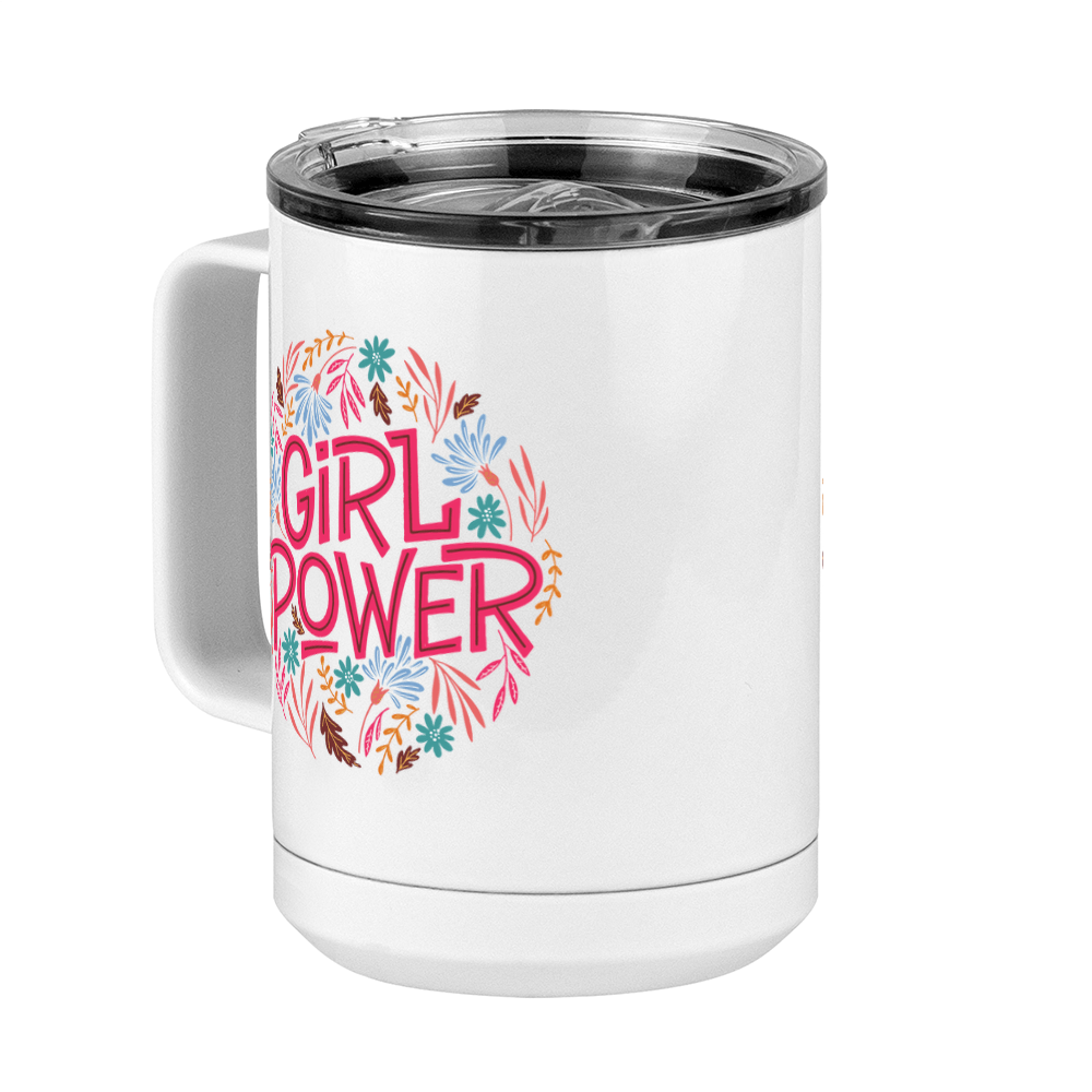 Girl Power Flowers Coffee Mug Tumbler with Handle (15 oz) - Front Left View
