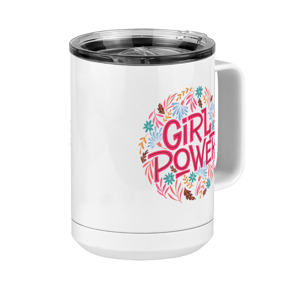 Girl Power Flowers Coffee Mug Tumbler with Handle (15 oz) - Front Right View