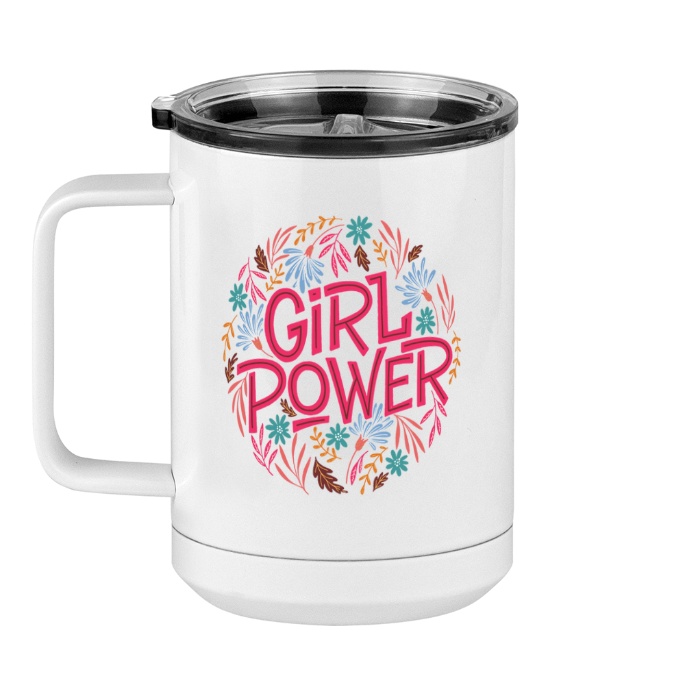 Girl Power Flowers Coffee Mug Tumbler with Handle (15 oz) - Left View