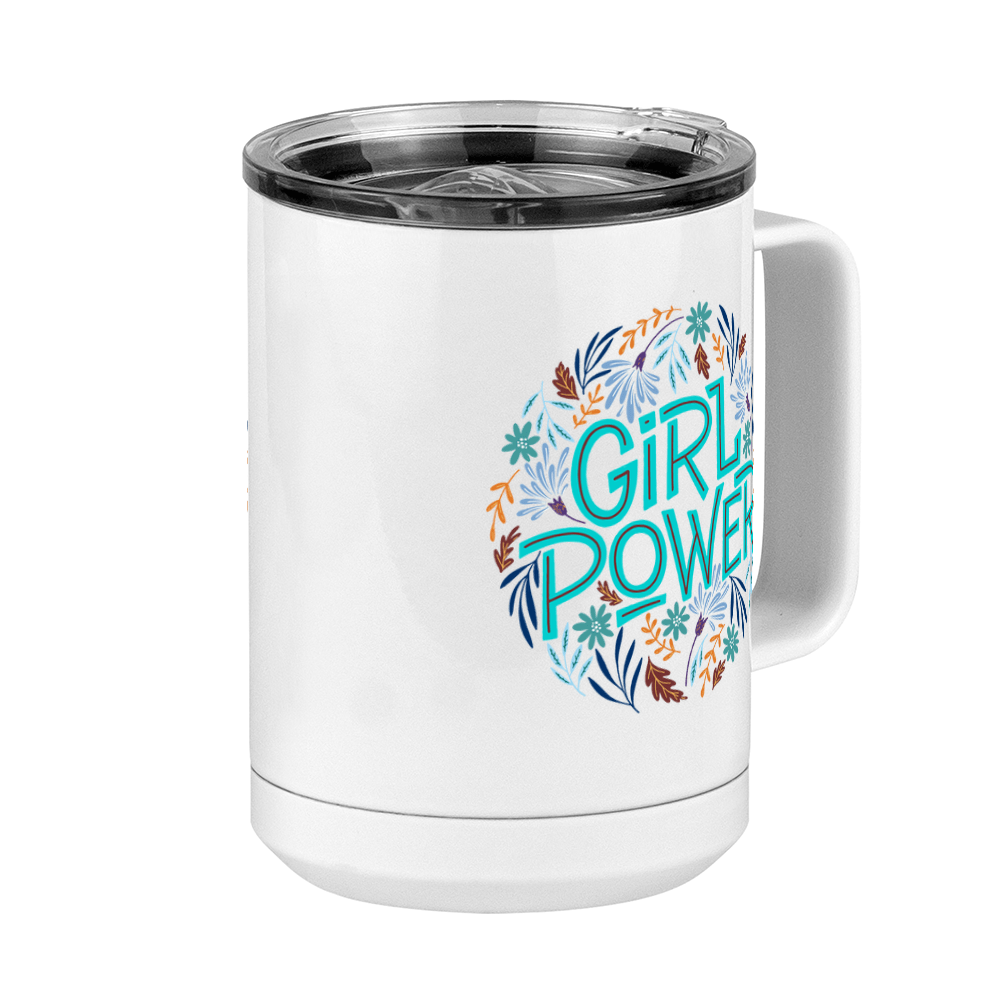 Girl Power Flowers Coffee Mug Tumbler with Handle (15 oz) - Front Right View