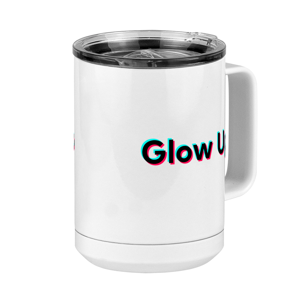 Glow Up Coffee Mug Tumbler with Handle (15 oz) - TikTok Trends - Front Right View