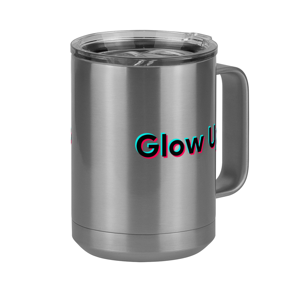 Glow Up Coffee Mug Tumbler with Handle (15 oz) - TikTok Trends - Front Right View