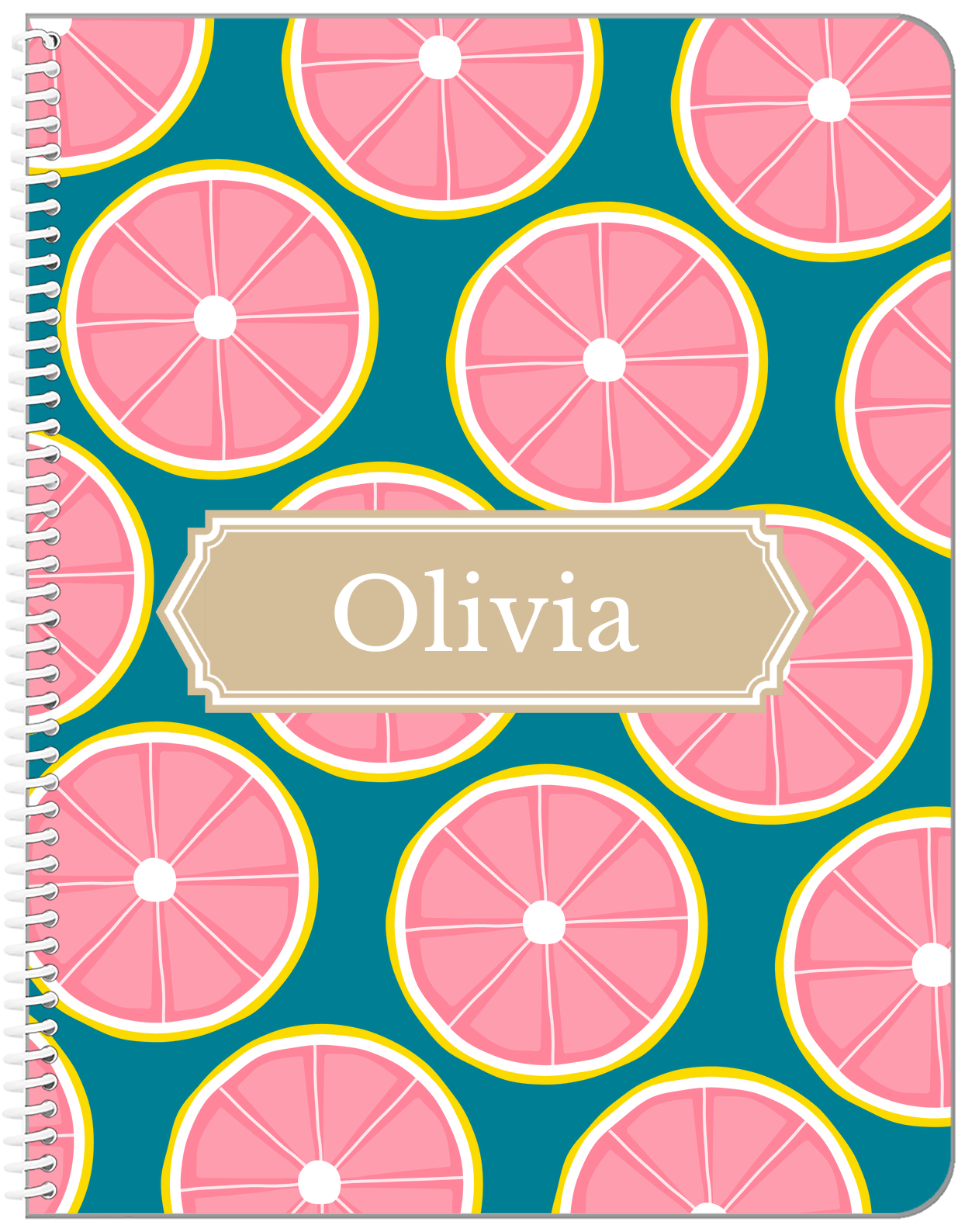 Personalized Grapefruit Notebook - Decorative Rectangle Nameplate - Front View