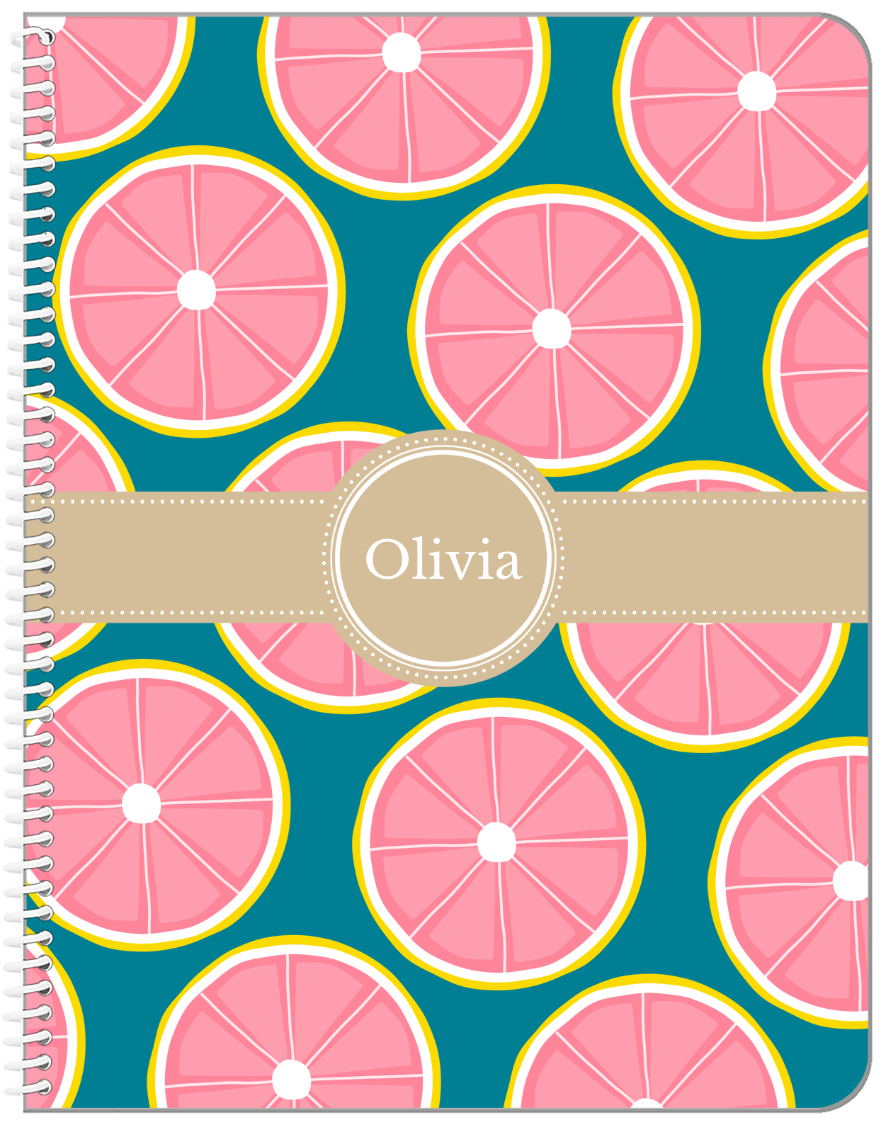 Personalized Grapefruit Notebook - Circle Ribbon Nameplate - Front View