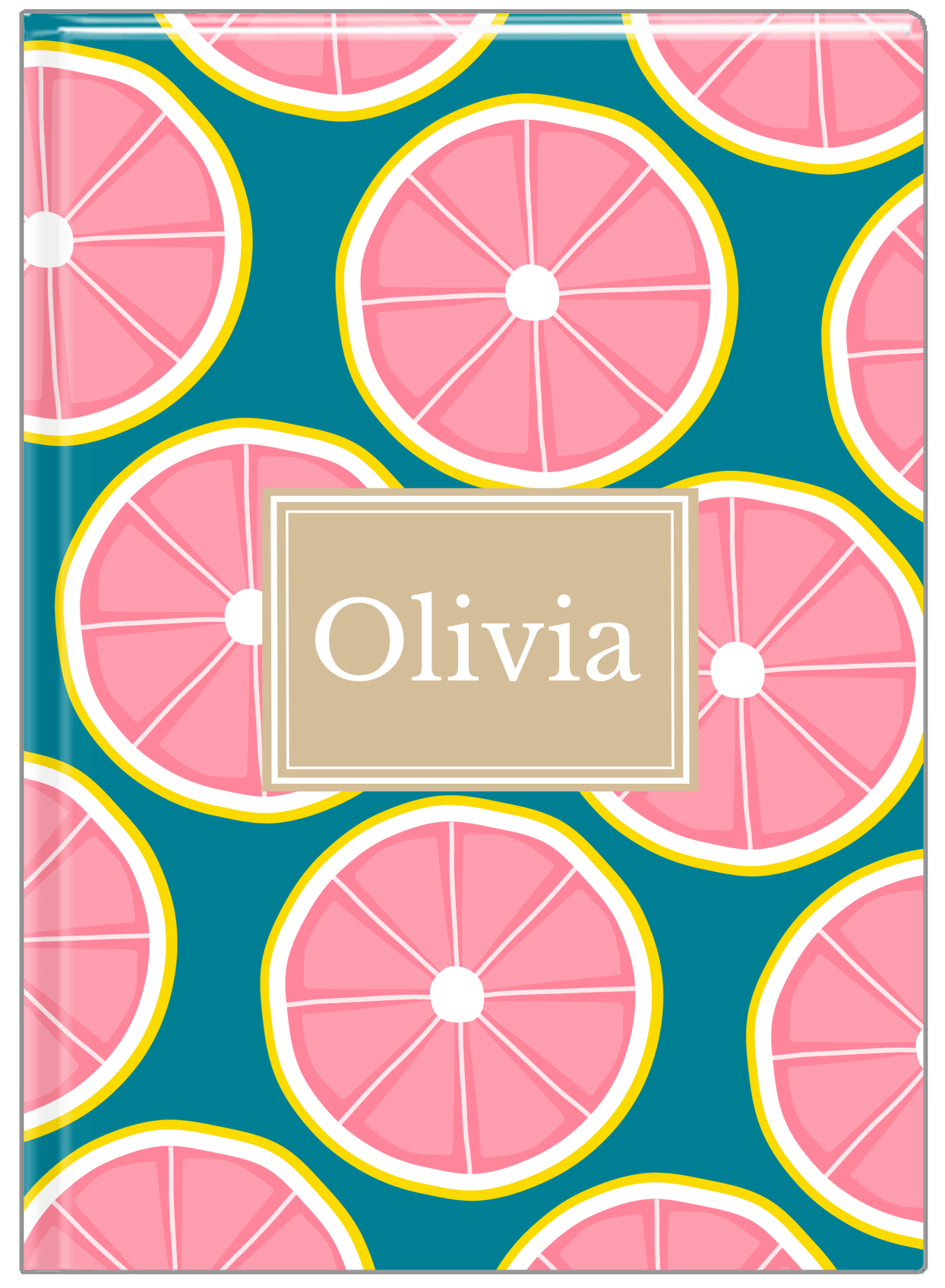 Personalized Grapefruit Journal - Teal Background - Rectangle Nameplate - Front View