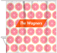 Thumbnail for Personalized Grapefruit Shower Curtain - Angled Rectangle Nameplate - Hanging View