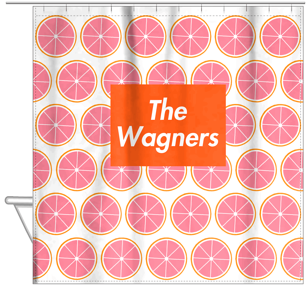 Personalized Grapefruit Shower Curtain - Rectangle Nameplate - Hanging View