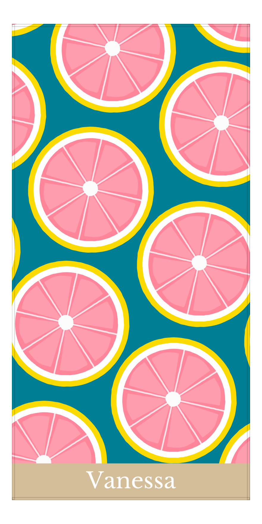 Personalized Grapefruit Beach Towel - Teal Background - Front View