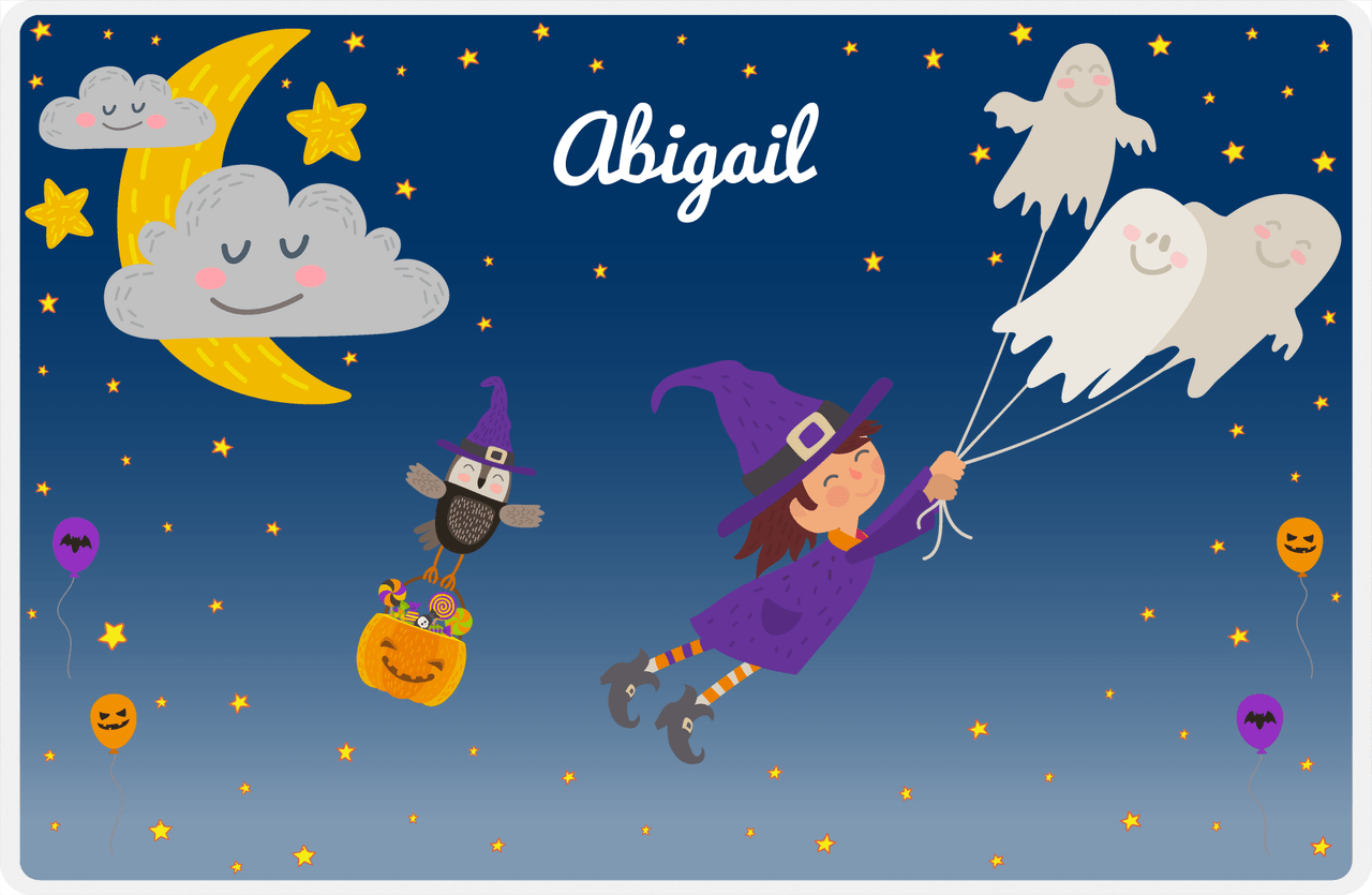 Personalized Halloween Placemat II - Ghost Balloons - Brunette Witch -  View