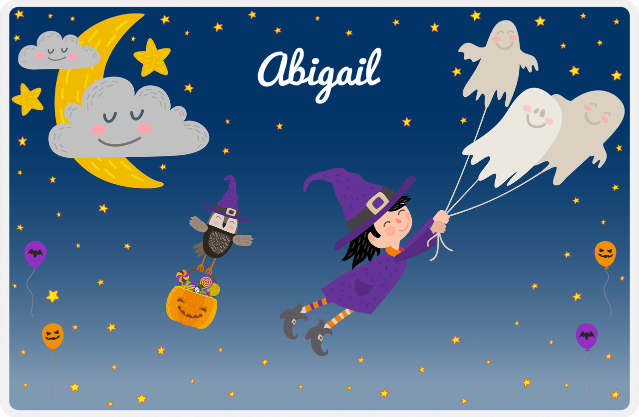 Personalized Halloween Placemat II - Ghost Balloons - Black Hair Witch -  View