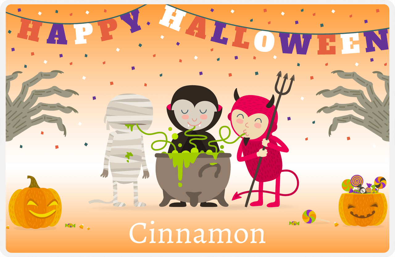 Personalized Halloween Placemat IV - Cauldron Fun - Orange Background -  View