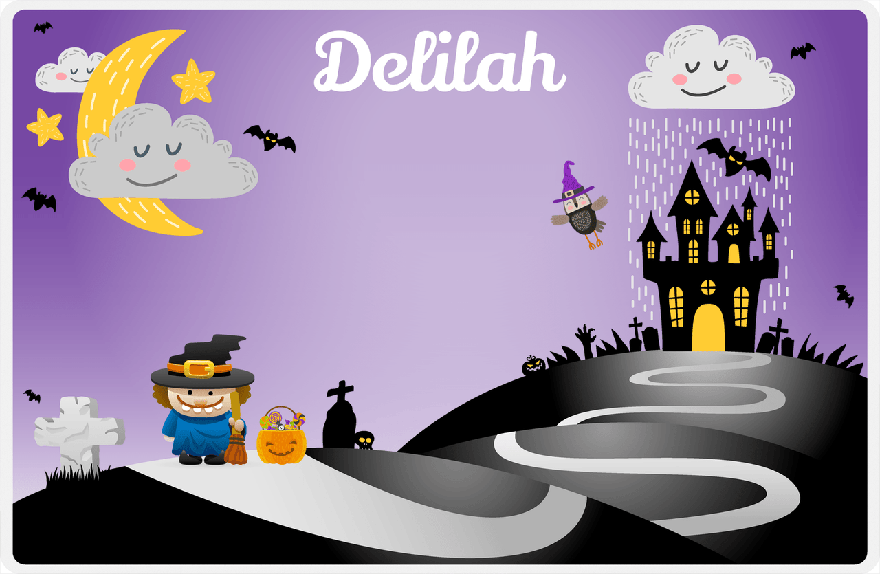 Personalized Halloween Placemat VII - Spooky Hills - Witch -  View