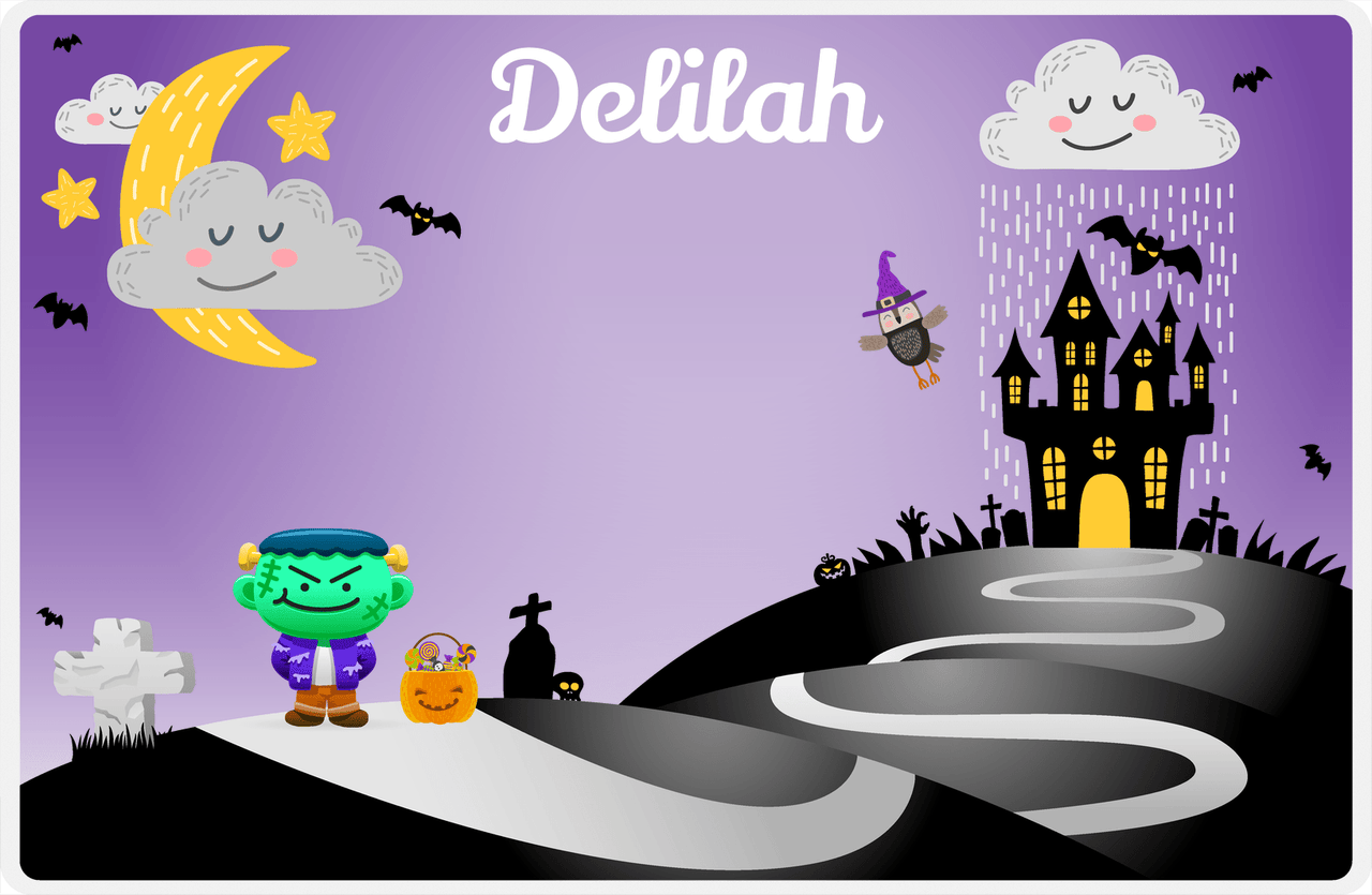 Personalized Halloween Placemat VII - Spooky Hills - Frankie -  View