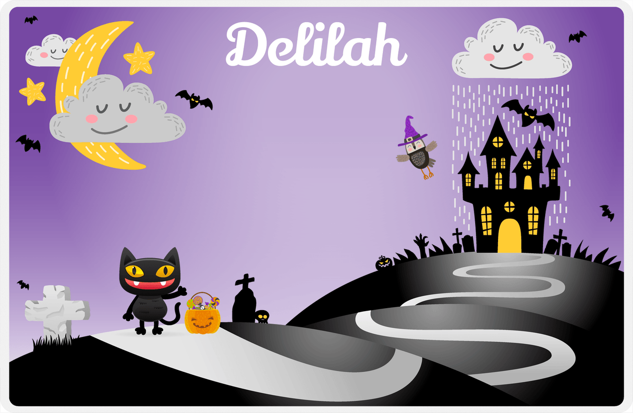 Personalized Halloween Placemat VII - Spooky Hills - Cat -  View
