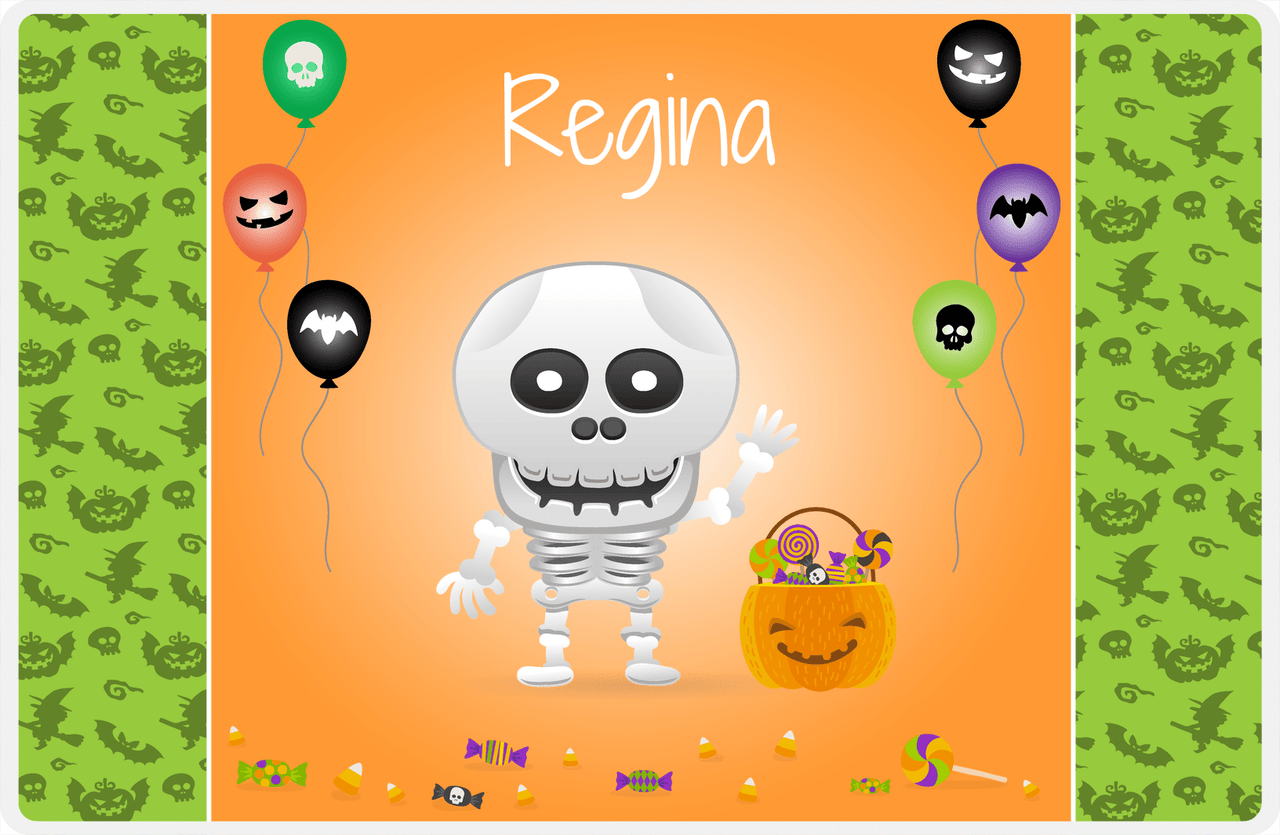 Personalized Halloween Placemat VIII - Flying Pumpkins - Skeleton -  View
