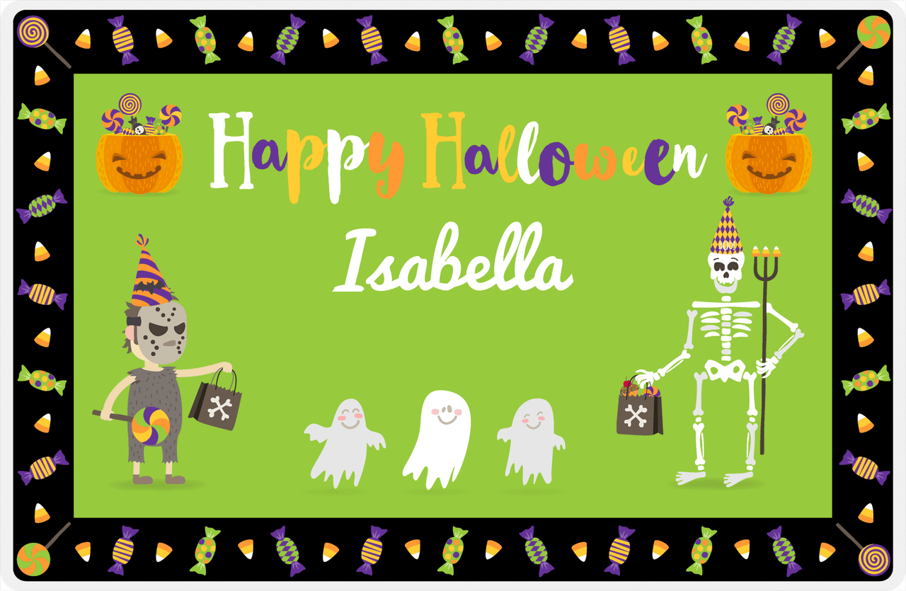 Personalized Halloween Placemat IX - Candy Border - Green Background -  View