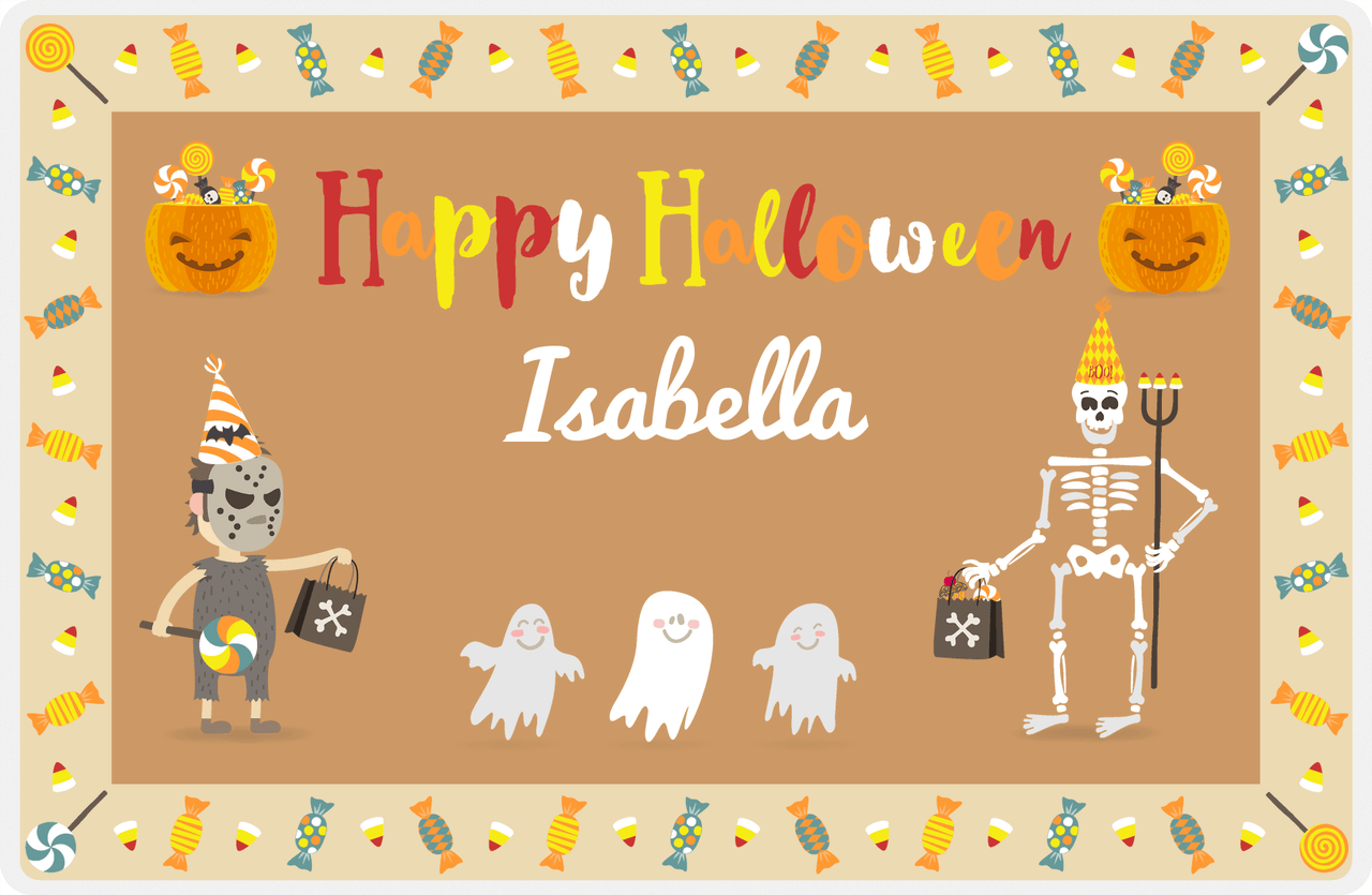 Personalized Halloween Placemat IX - Candy Border - Tan Background -  View