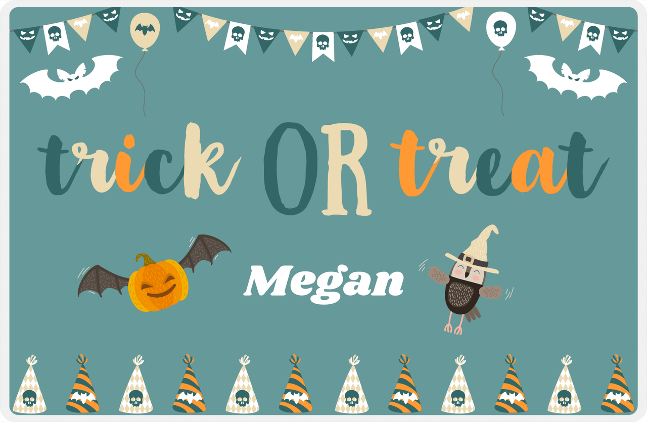 Personalized Halloween Placemat X - Party Treat - Teal Background -  View
