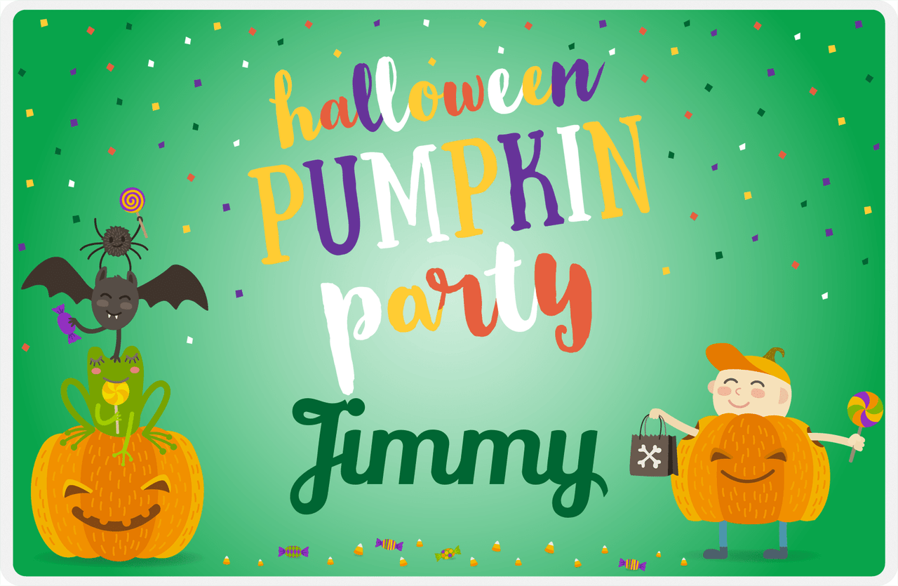 Personalized Halloween Placemat XI - Pumpkin Party - Green Background -  View