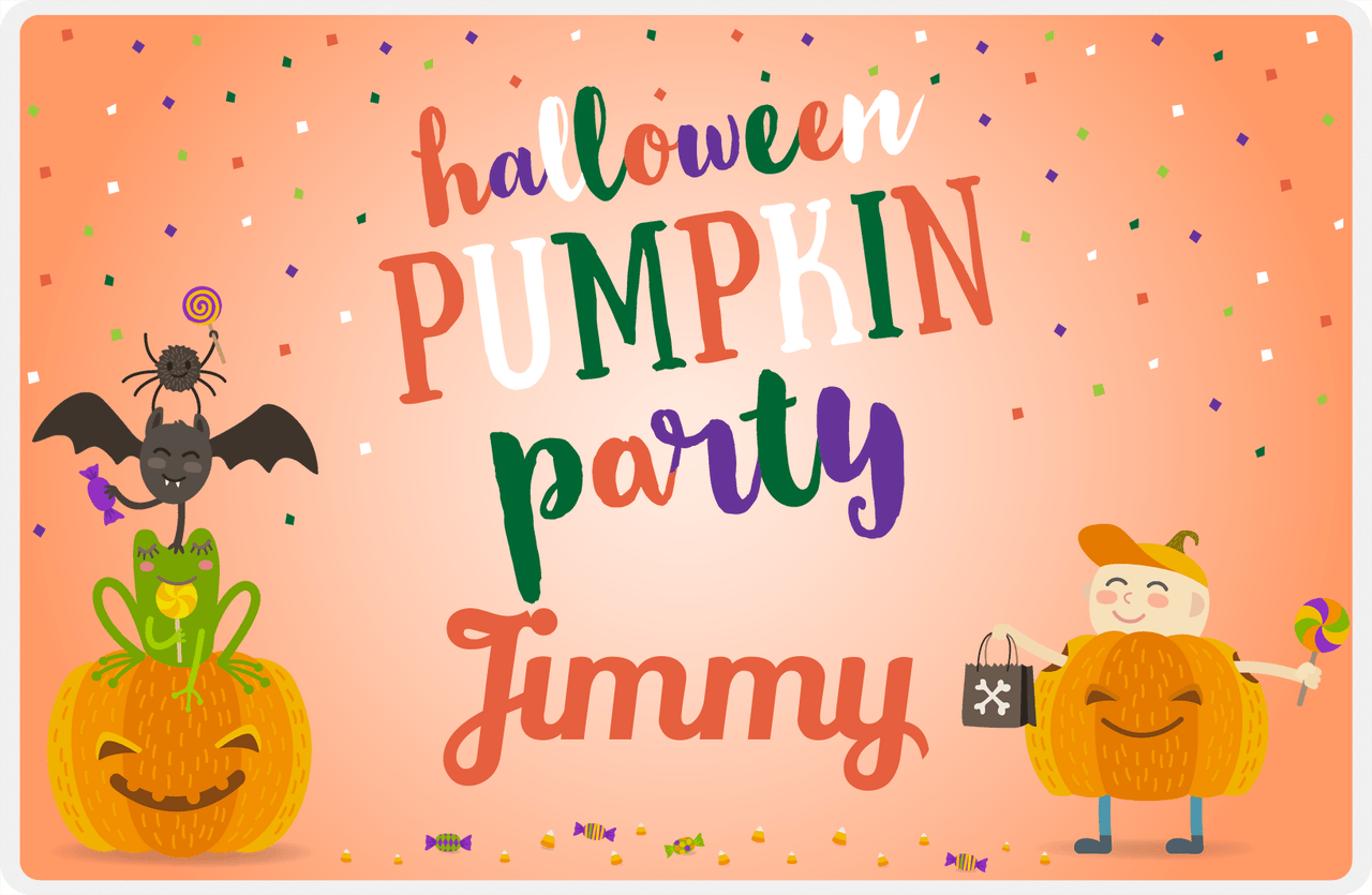 Personalized Halloween Placemat XI - Pumpkin Party - Orange Background -  View