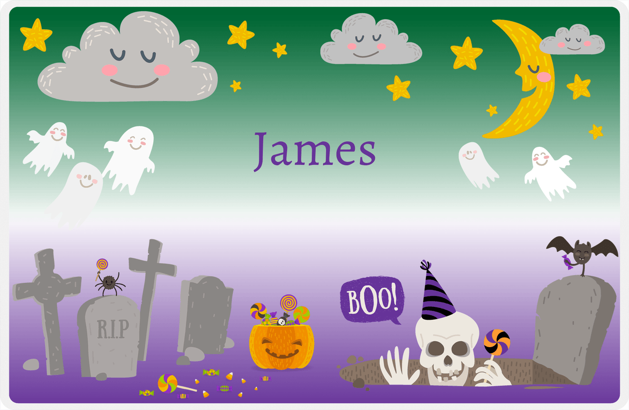 Personalized Halloween Placemat XII - Skelly Boo - Green Background -  View