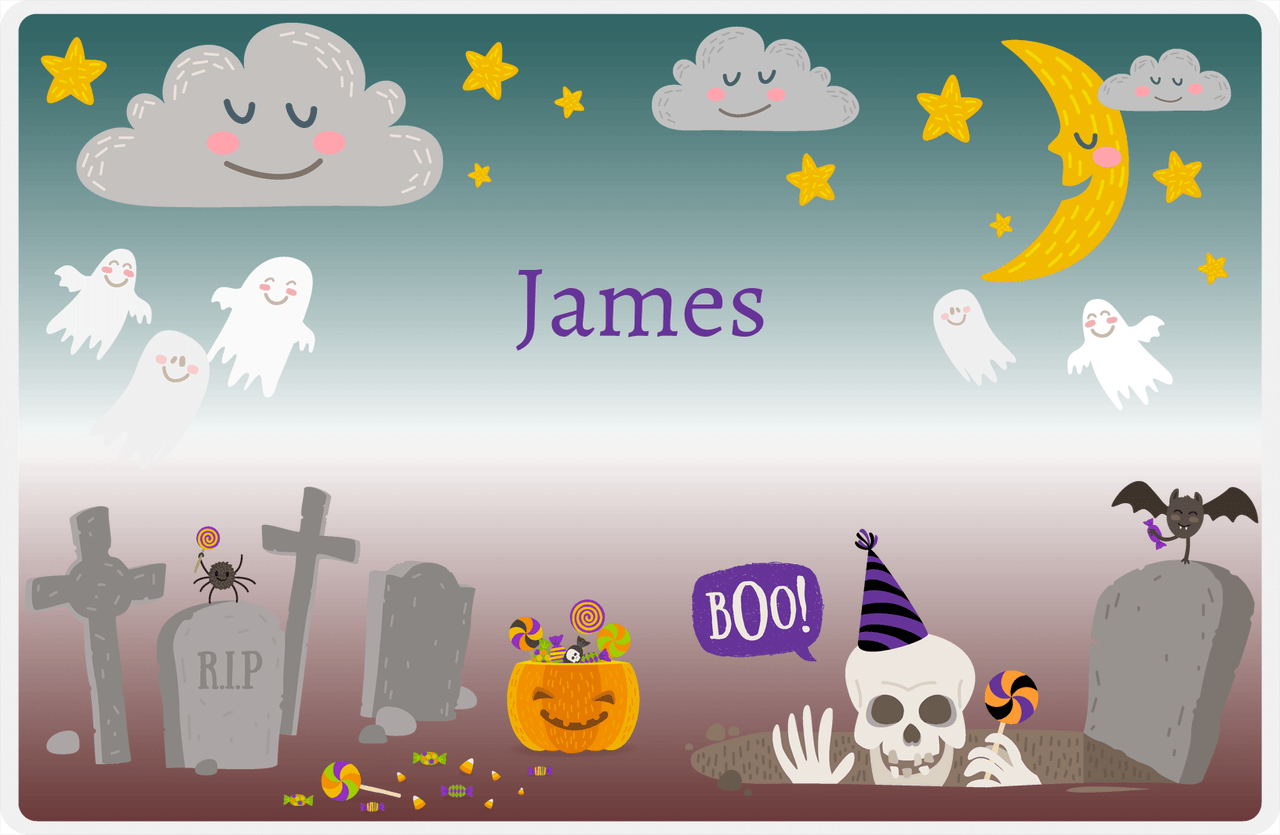 Personalized Halloween Placemat XII - Skelly Boo - Teal Background -  View
