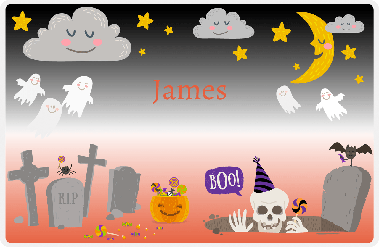 Personalized Halloween Placemat XII - Skelly Boo - Black Background -  View