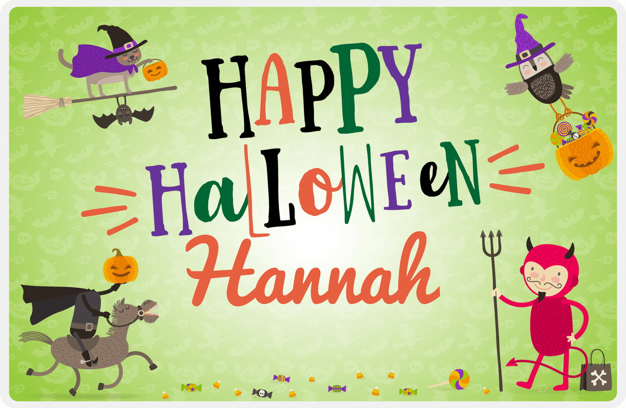Personalized Halloween Placemat XIII - Happy Halloween - Green Background -  View