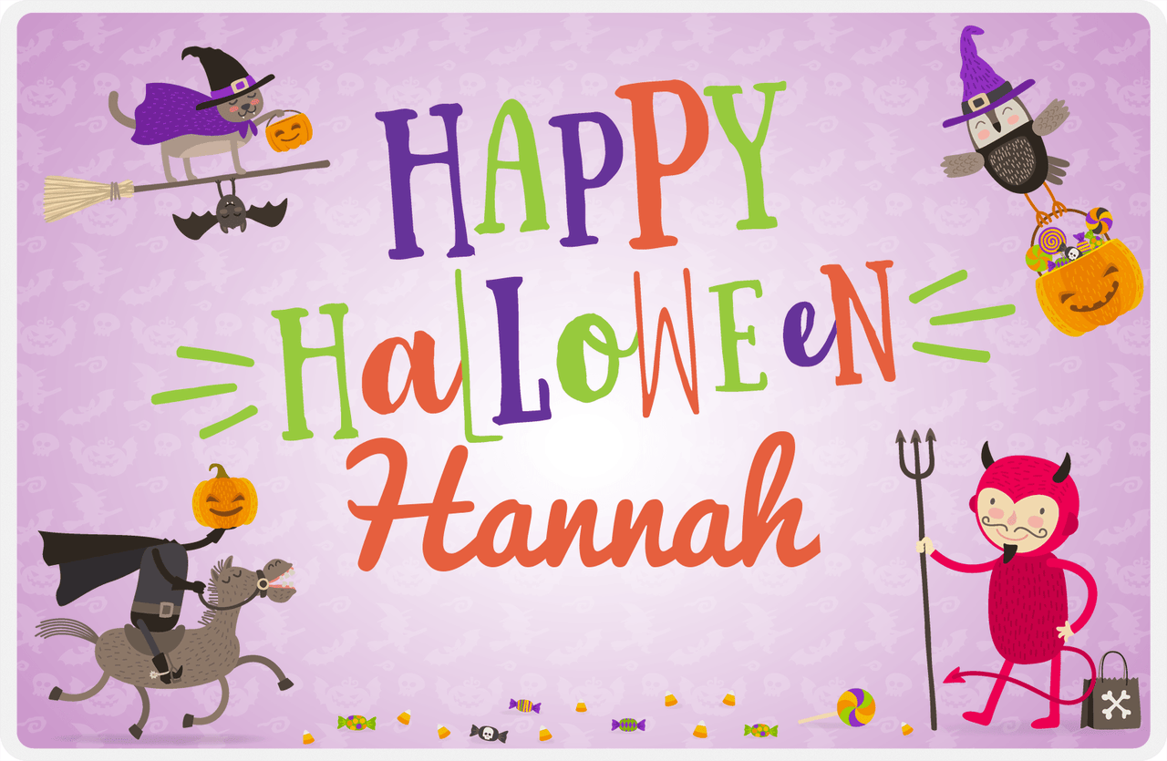 Personalized Halloween Placemat XIII - Happy Halloween - Purple Background -  View