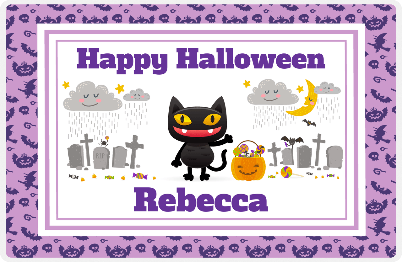 Personalized Halloween Placemat XIV - Happy Halloween - Cat -  View
