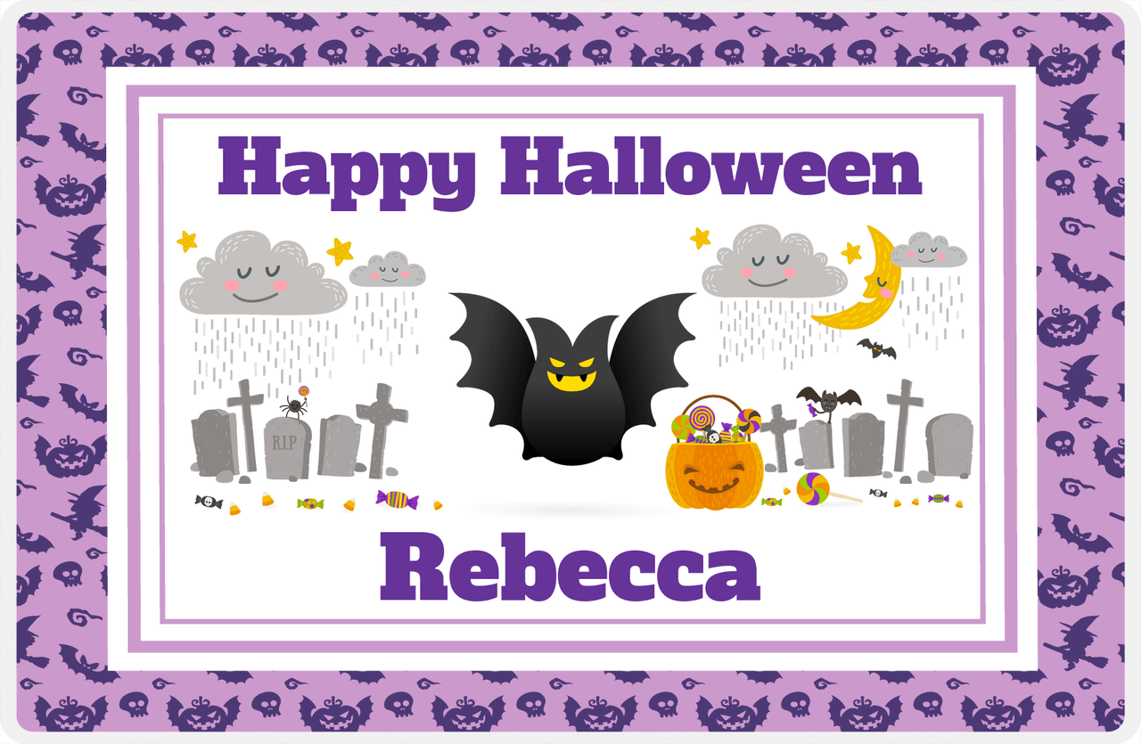 Personalized Halloween Placemat XIV - Happy Halloween - Bat -  View