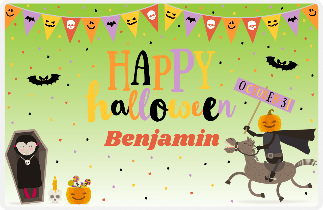 Personalized Halloween Placemat XV - Drac's Confetti - Green Background -  View