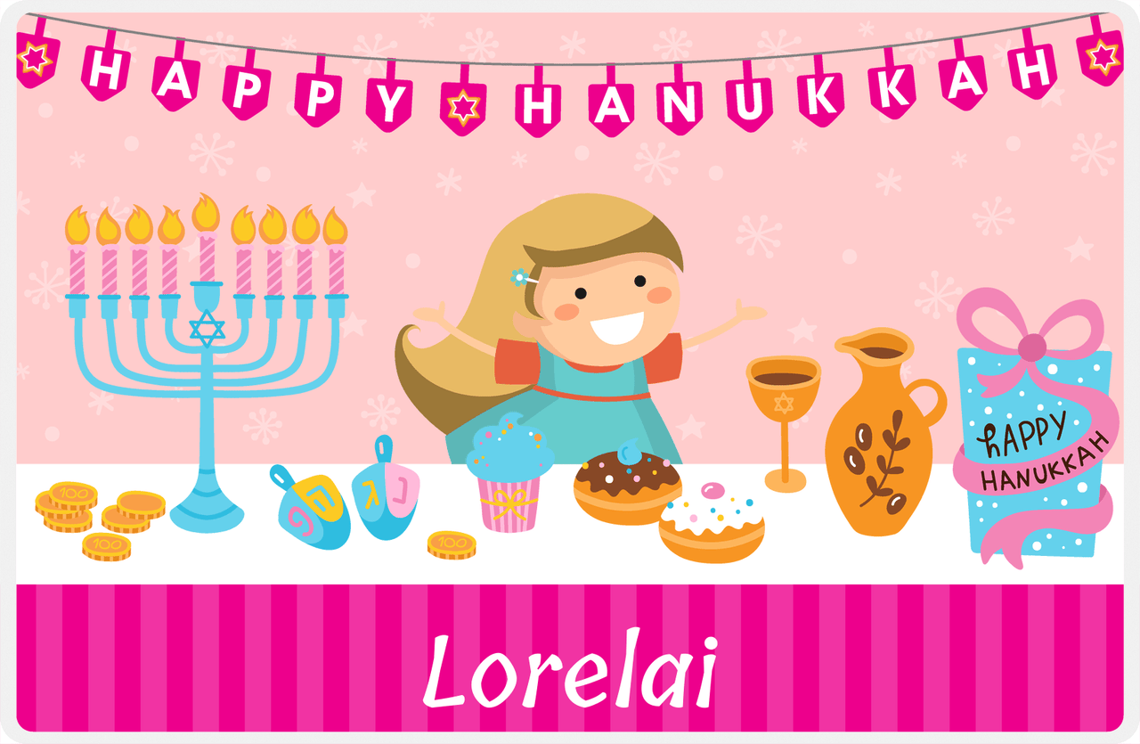 Personalized Hanukkah Placemat II - Celebration Table - Blonde Girl -  View