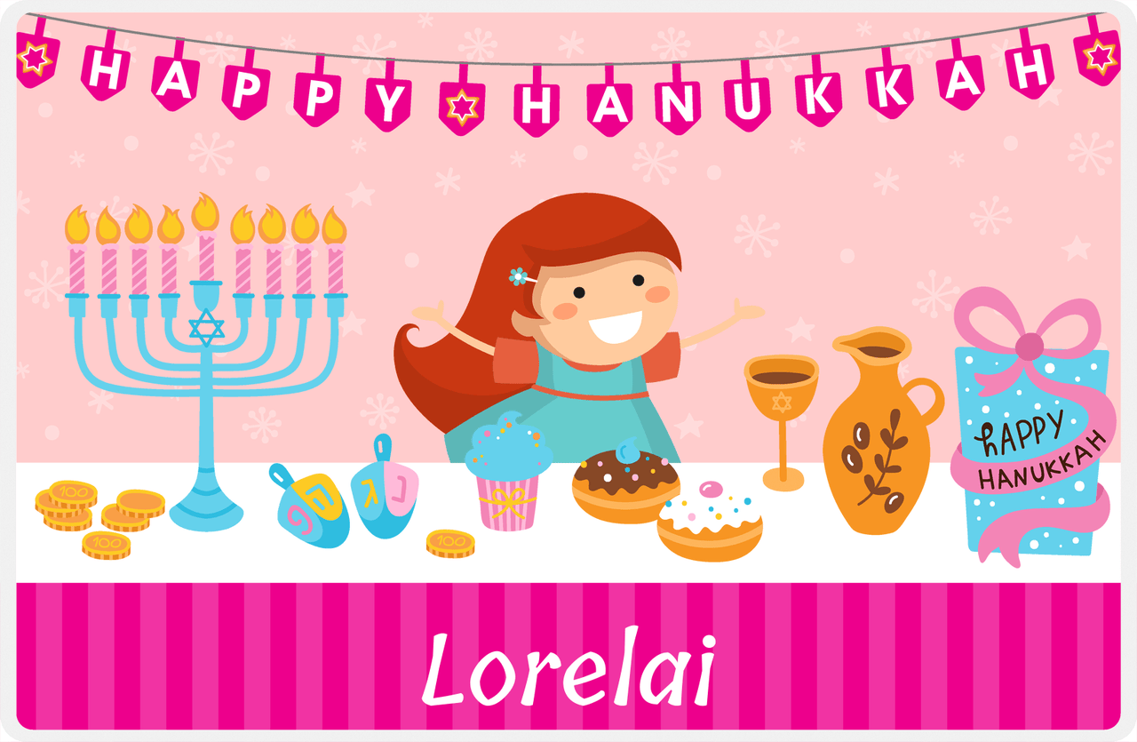 Personalized Hanukkah Placemat II - Celebration Table - Redhead Girl -  View