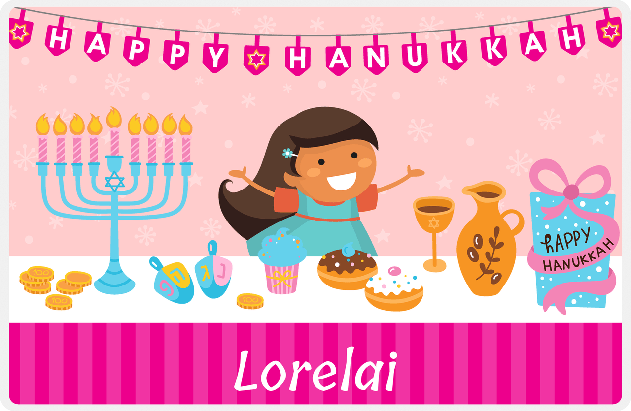 Personalized Hanukkah Placemat II - Celebration Table - Black Girl I -  View