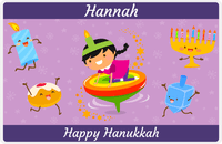 Thumbnail for Personalized Hanukkah Placemat III - Rainbow Dreidel - Black Hair Girl -  View